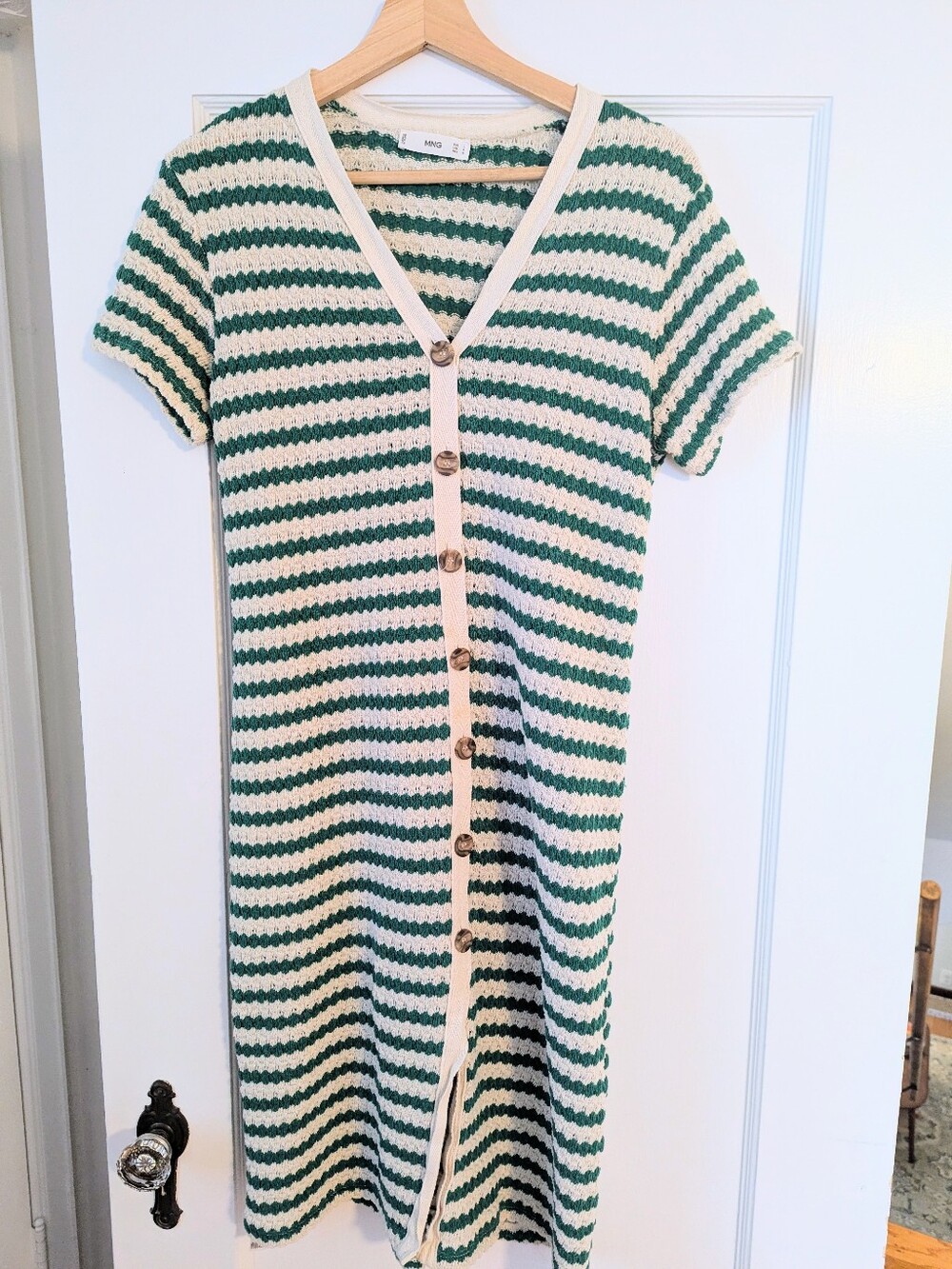 MANGO Button Crochet Midi Dress in Green Size Large